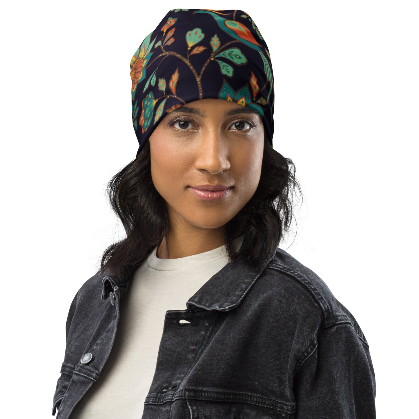 Peacock All-Over Print Beanie